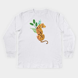 Tiger Stripes and leaves Kids Long Sleeve T-Shirt